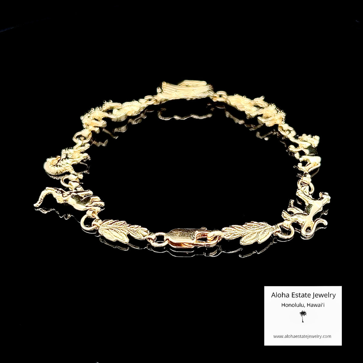 14K Gold Noah’s Ark Bracelet with Animals, 7.25 Inch Estate Jewelry