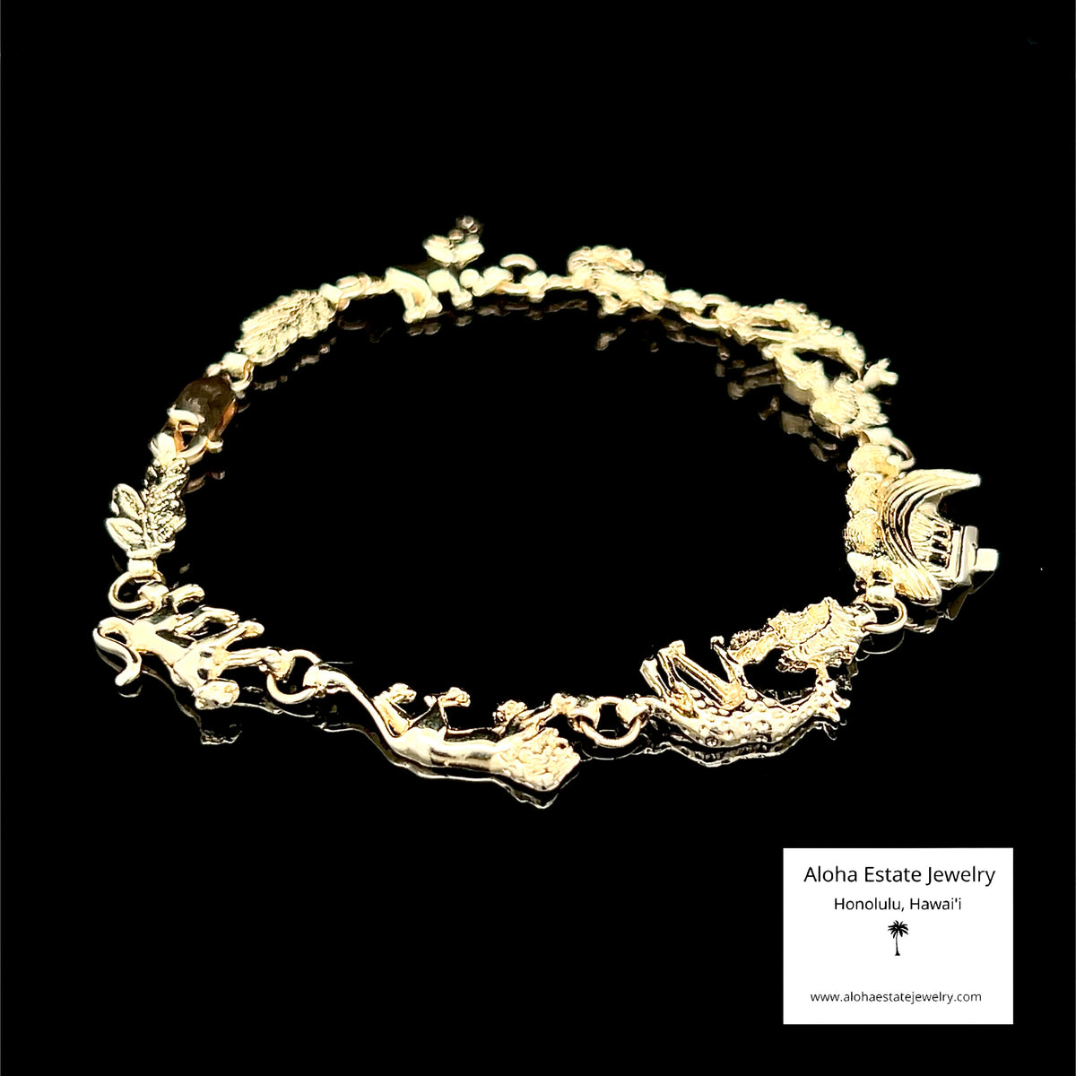 14K Gold Noah’s Ark Bracelet with Animals, 7.25 Inch Estate Jewelry
