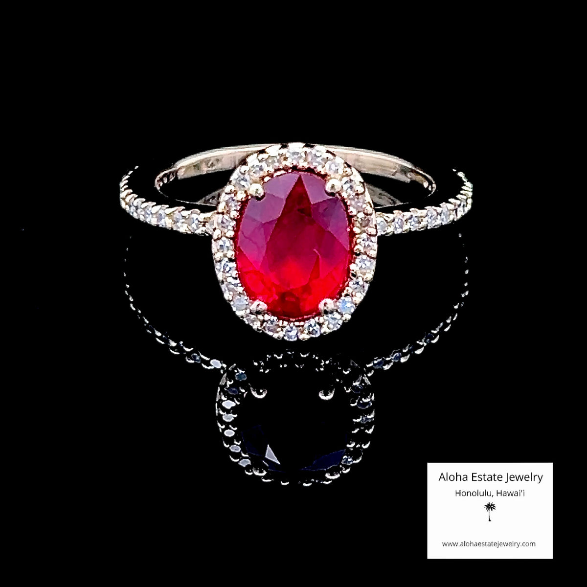 14K Red Rubellite & Diamond Halo Ring, Oval 8x6mm, Size 6