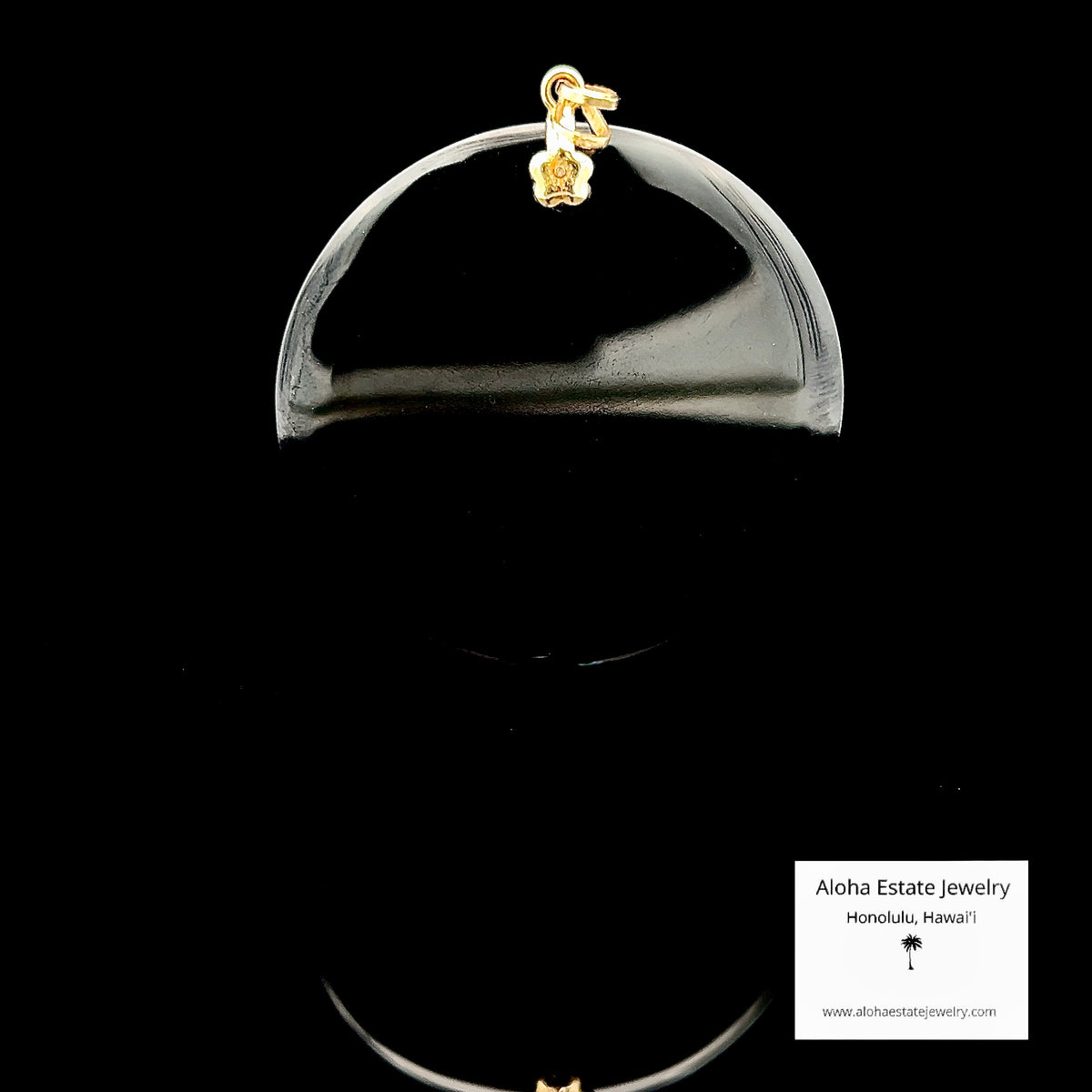 Black Nephrite Jade Pendant, 14K Gold Tree & Falling Leaves