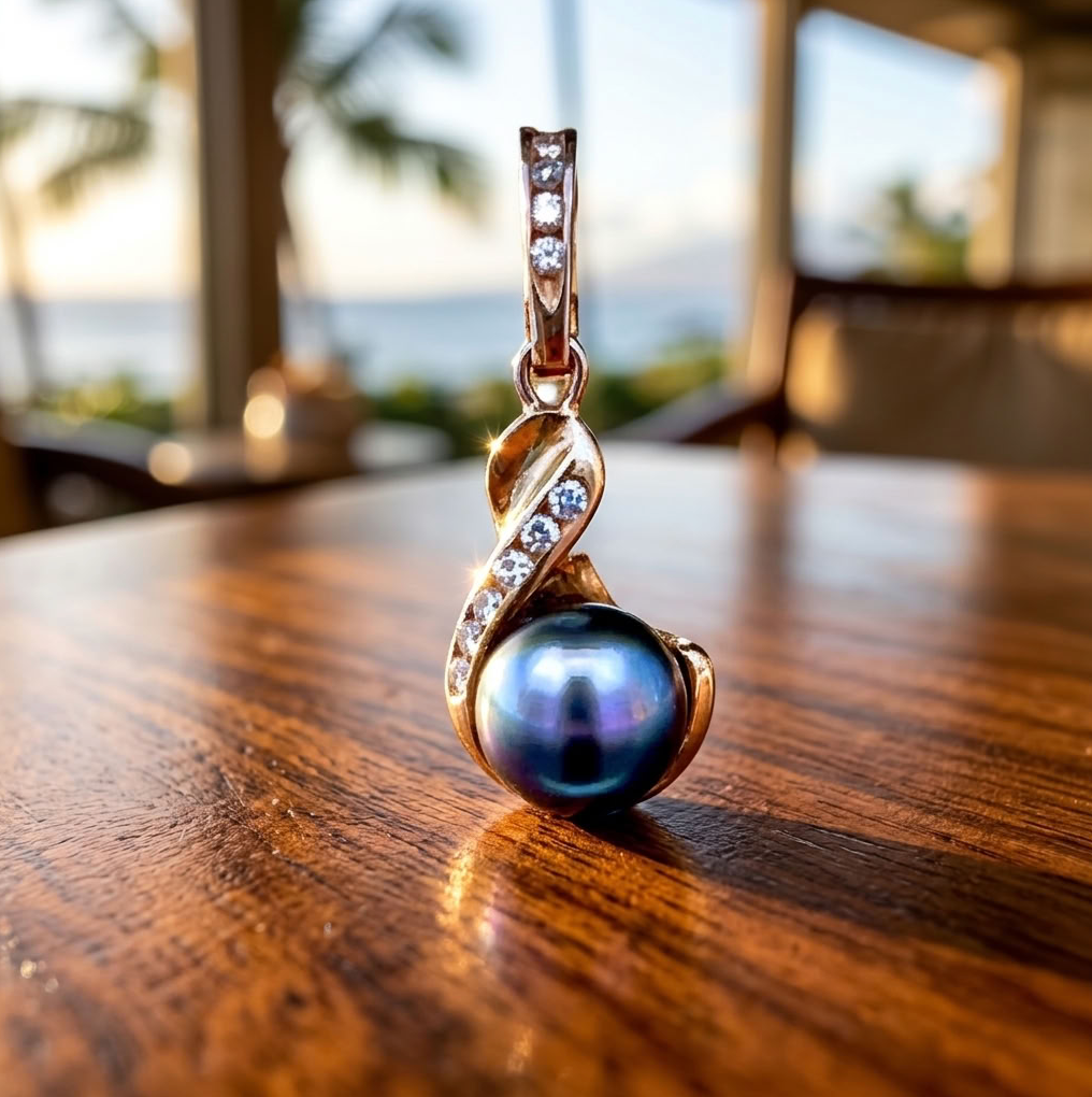 18K Gold Tahitian Pearl & Diamond Enhancer Pendant, 8.7mm