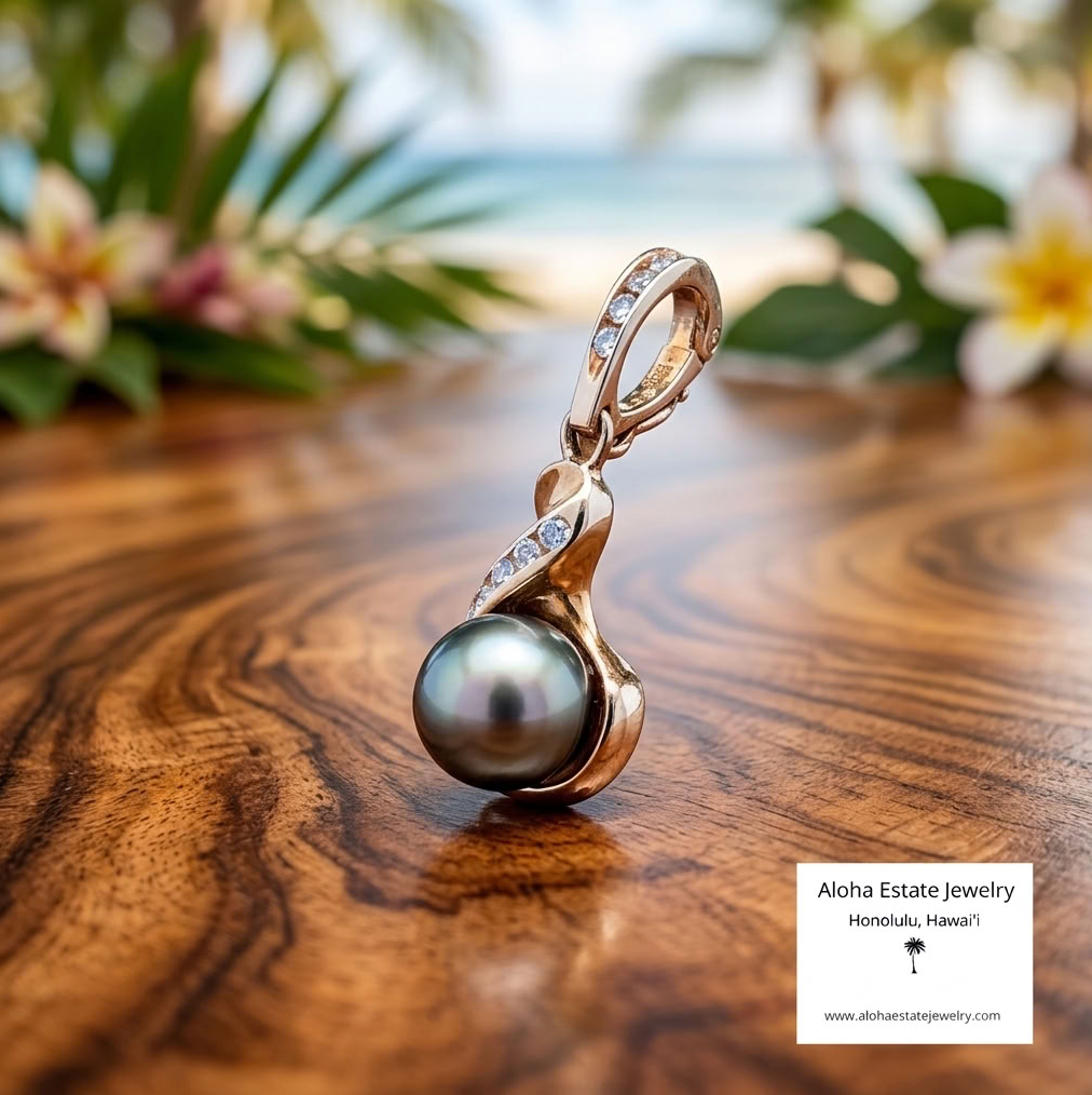 18K Gold Tahitian Pearl & Diamond Enhancer Pendant, 8.7mm