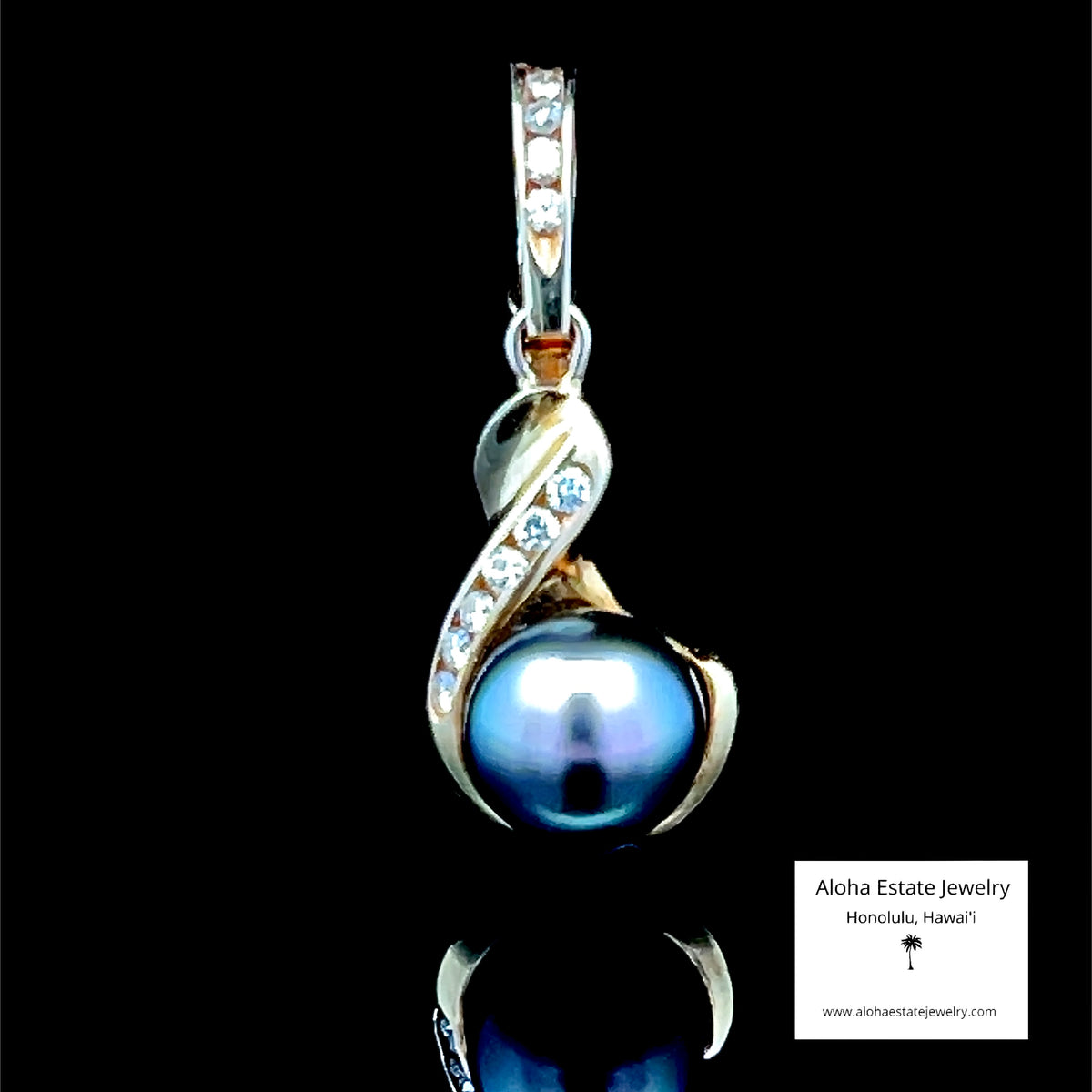 18K Gold Tahitian Pearl & Diamond Enhancer Pendant, 8.7mm
