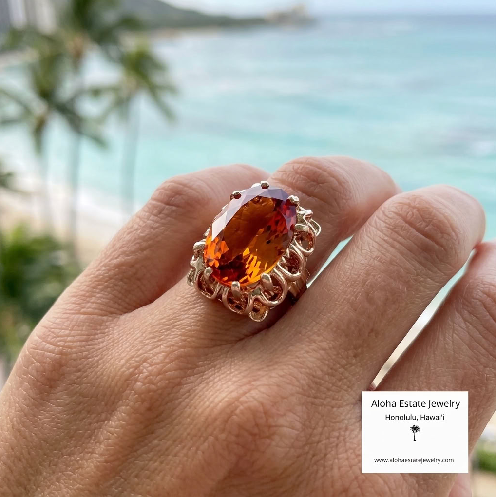 Vintage Madeira Citrine Oval Cocktail Ring in 14k Gold, Size 6