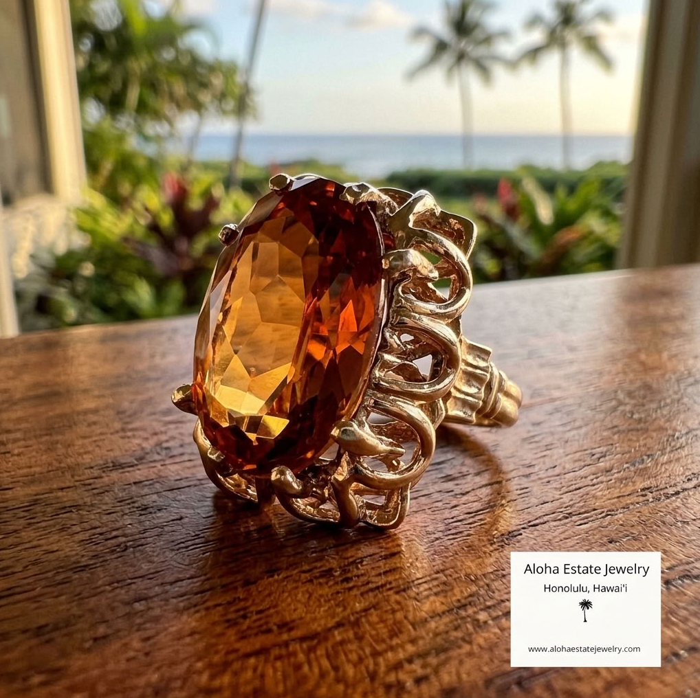 Vintage Madeira Citrine Oval Cocktail Ring in 14k Gold, Size 6