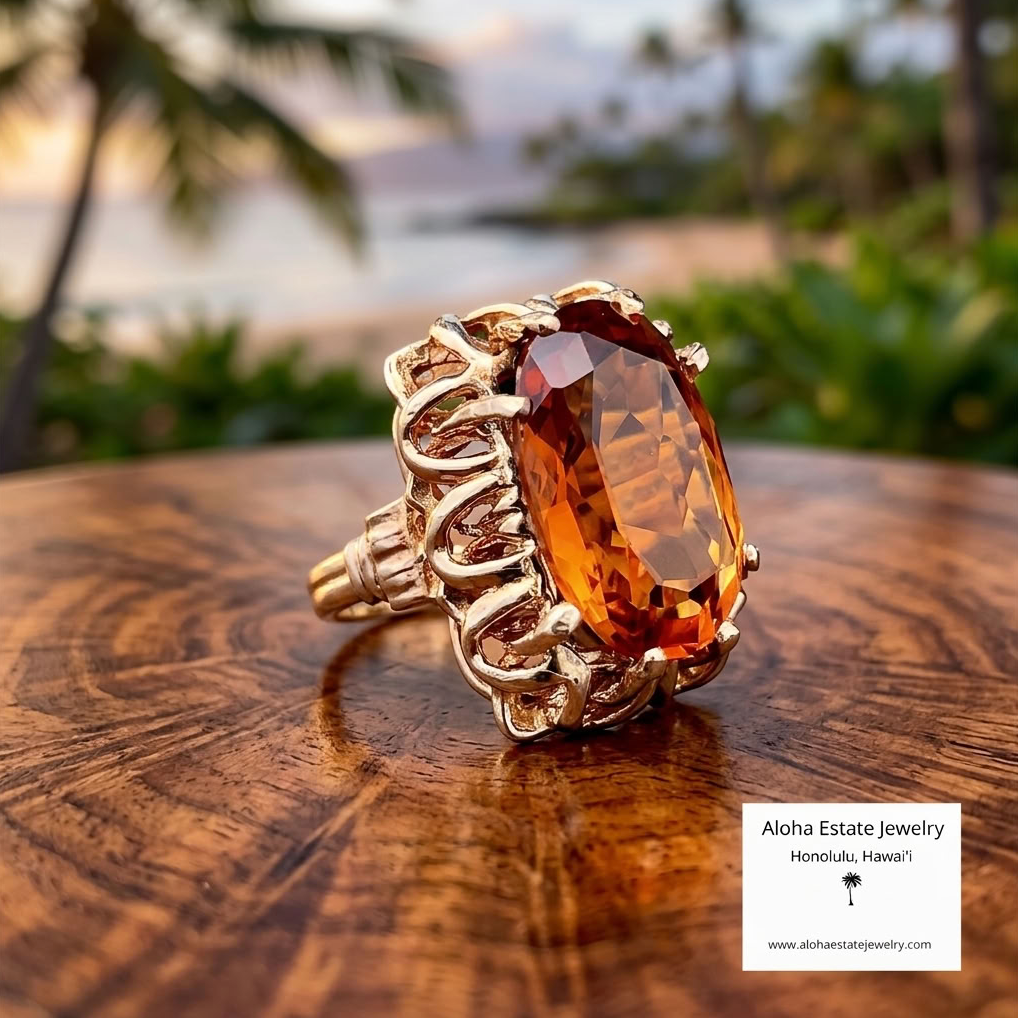 Vintage Madeira Citrine Oval Cocktail Ring in 14k Gold, Size 6