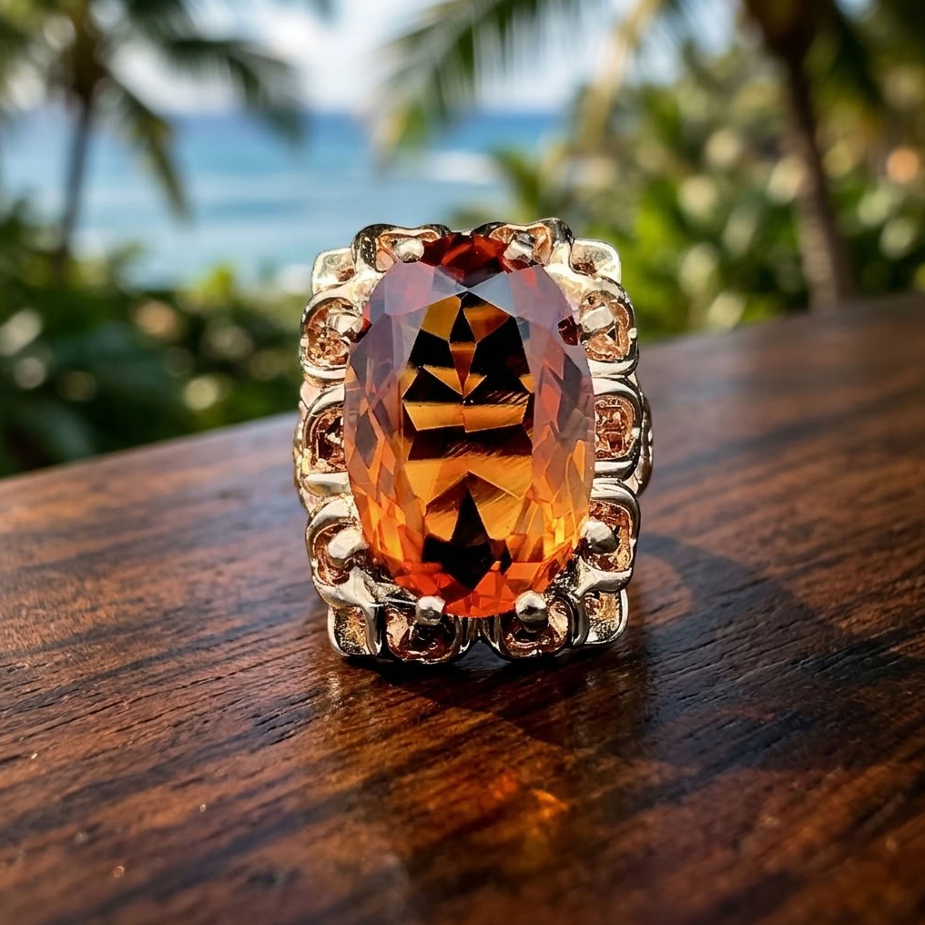 Vintage Madeira Citrine Oval Cocktail Ring in 14k Gold, Size 6