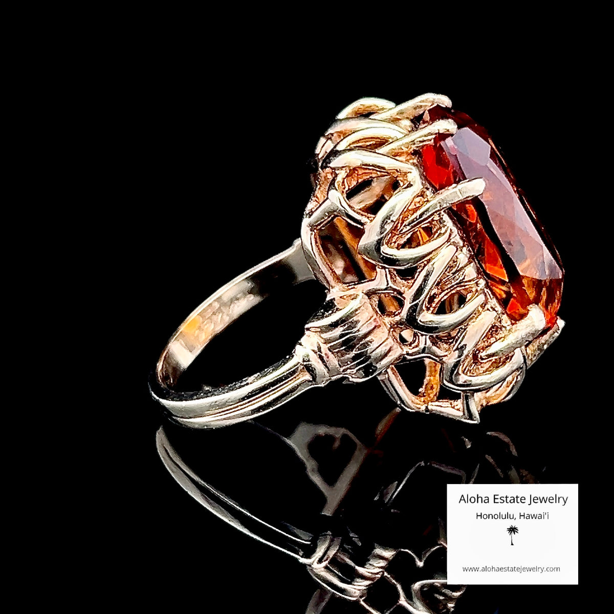 Vintage Madeira Citrine Oval Cocktail Ring in 14k Gold, Size 6