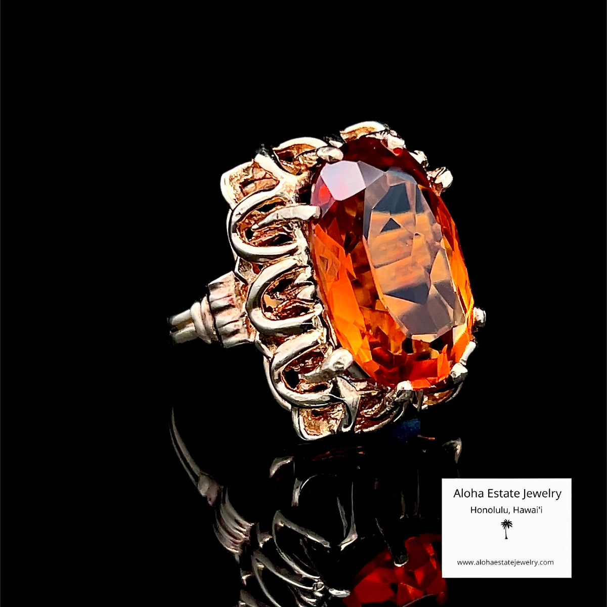 Vintage Madeira Citrine Oval Cocktail Ring in 14k Gold, Size 6