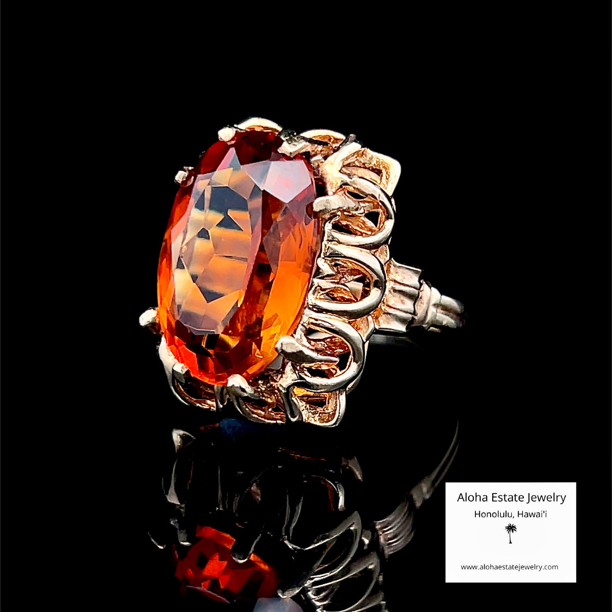 Vintage Madeira Citrine Oval Cocktail Ring in 14k Gold, Size 6