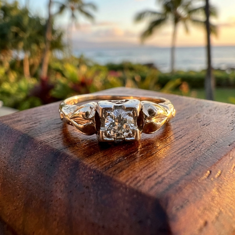1/4-Carat Vintage Diamond Solitaire in Floral Themed Setting