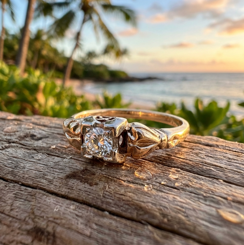 1/4-Carat Vintage Diamond Solitaire in Floral Themed Setting