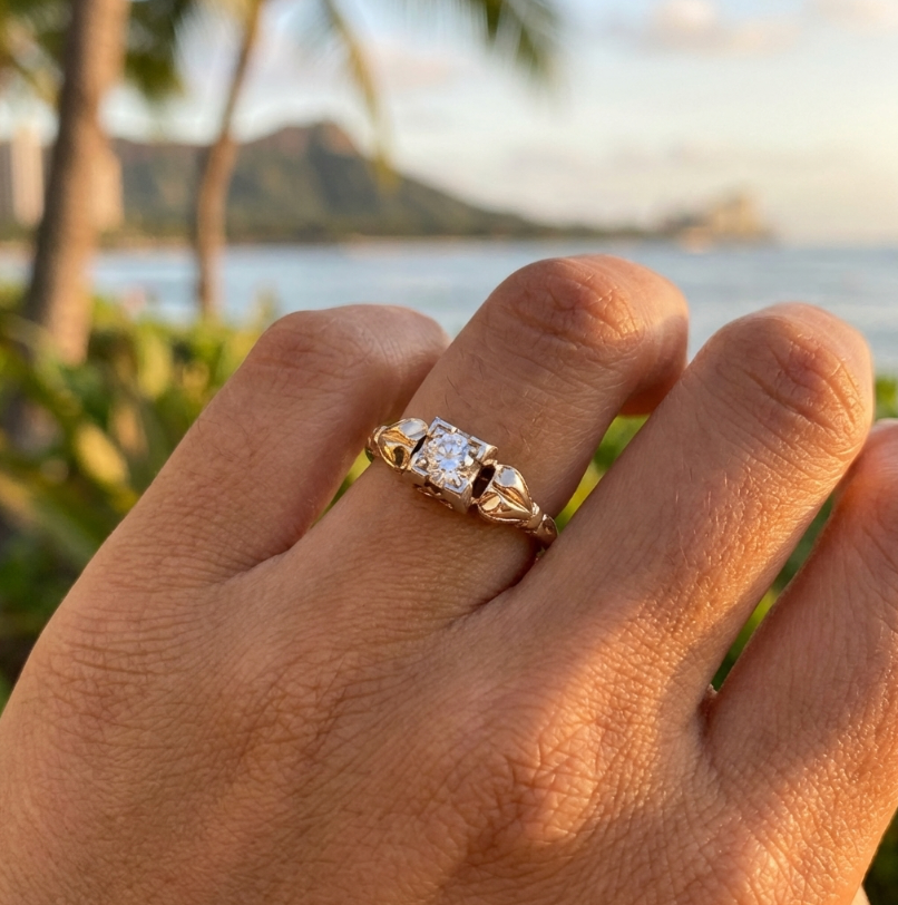 1/4-Carat Vintage Diamond Solitaire in Floral Themed Setting