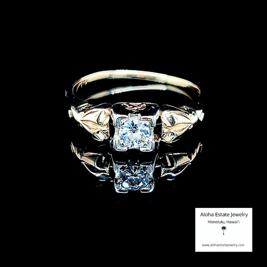1/4-Carat Vintage Diamond Solitaire in Floral Themed Setting