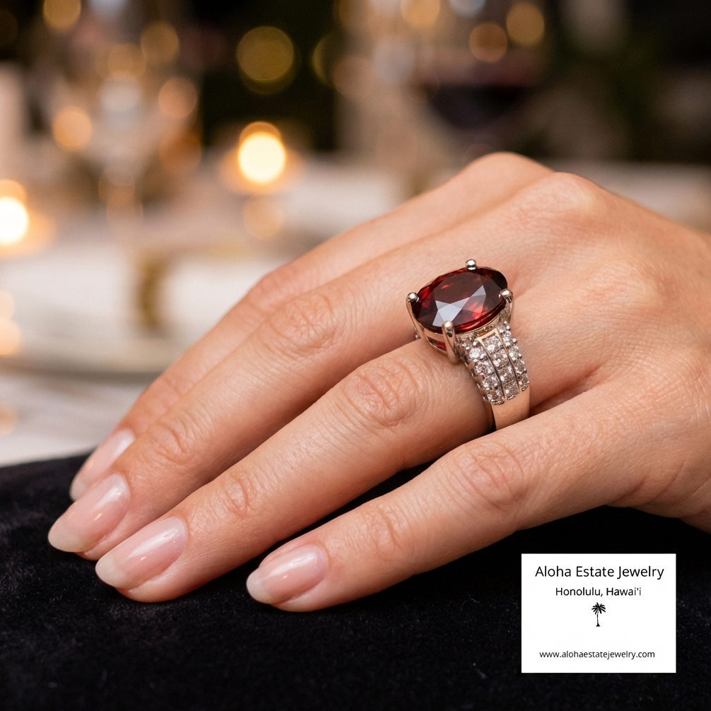 6.25-Carat 18k Aurora Red Spessartite Garnet & Diamond Ring