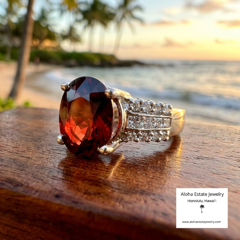 6.25-Carat 18k Aurora Red Spessartite Garnet & Diamond Ring