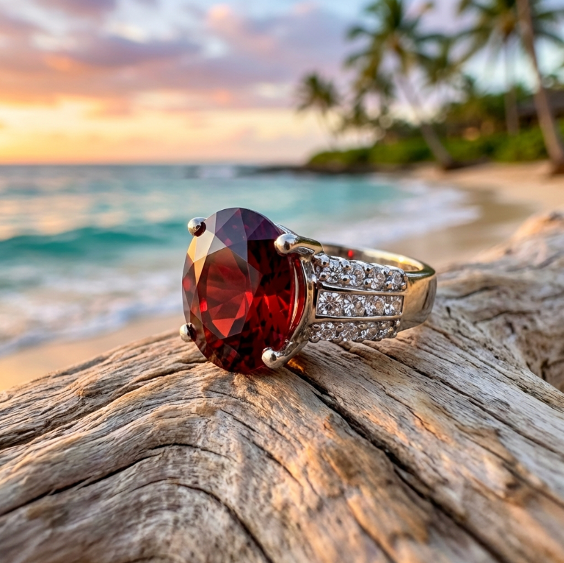 6.25-Carat 18k Aurora Red Spessartite Garnet & Diamond Ring