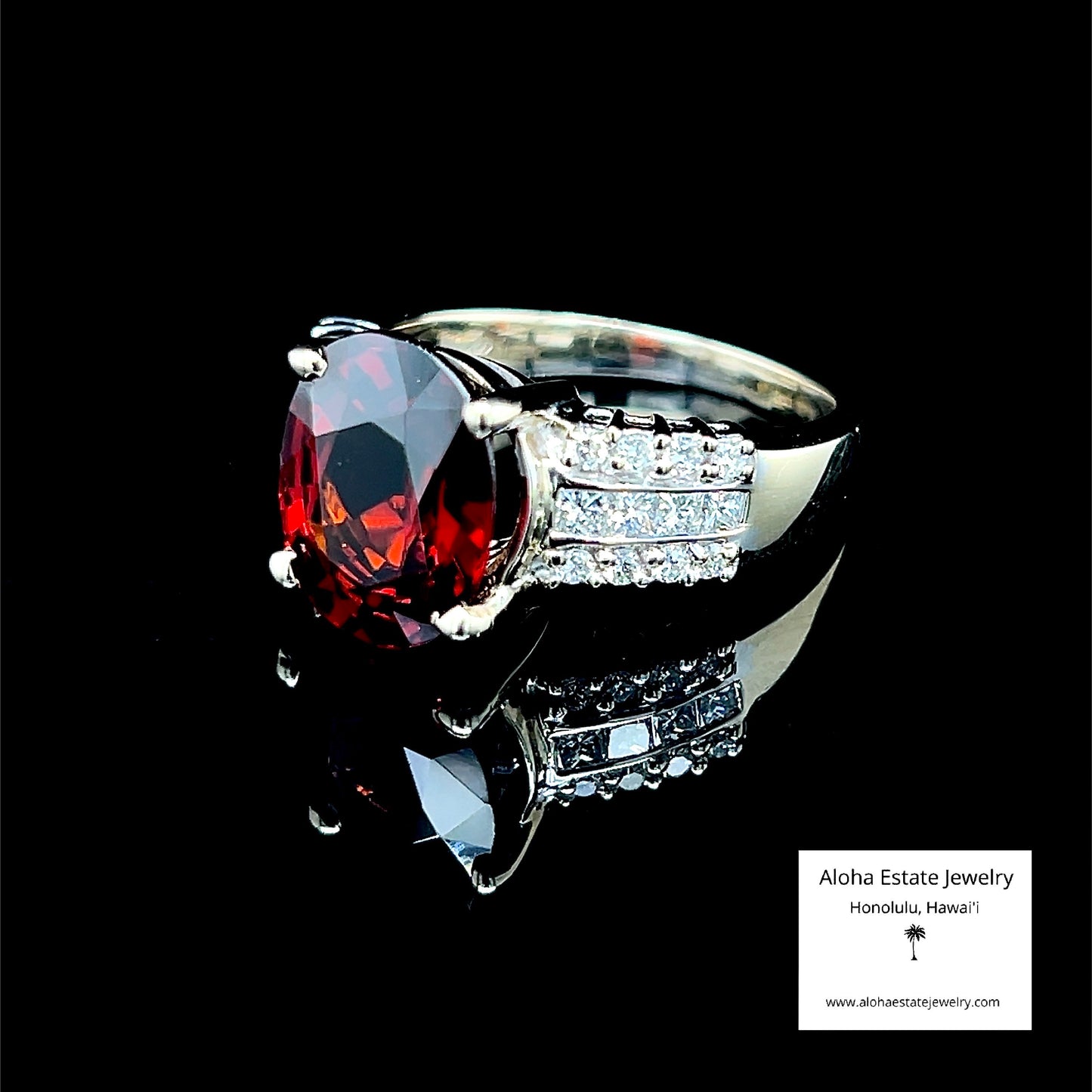6.25-Carat 18k Aurora Red Spessartite Garnet & Diamond Ring