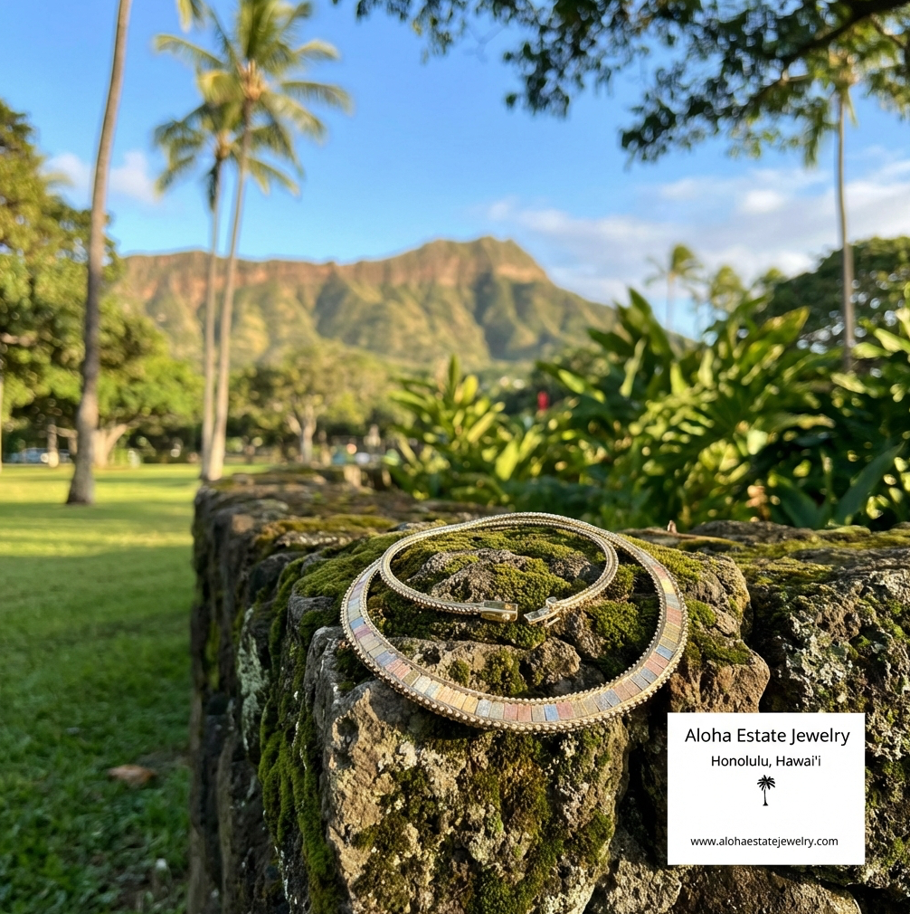 14K Tri-Color Gold Graduated Width Bark Texture Necklace