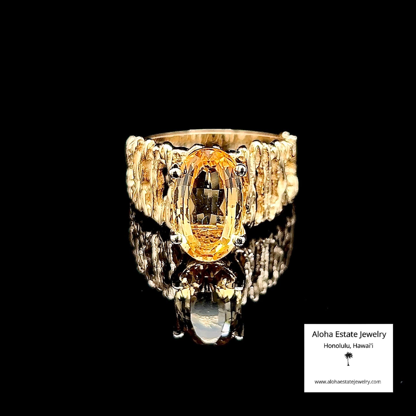 14k Vintage Brutalist Style Yellow Topaz Solitaire Ring