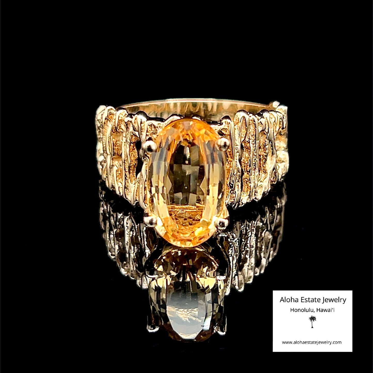 14k Vintage Brutalist Style Yellow Topaz Solitaire Ring