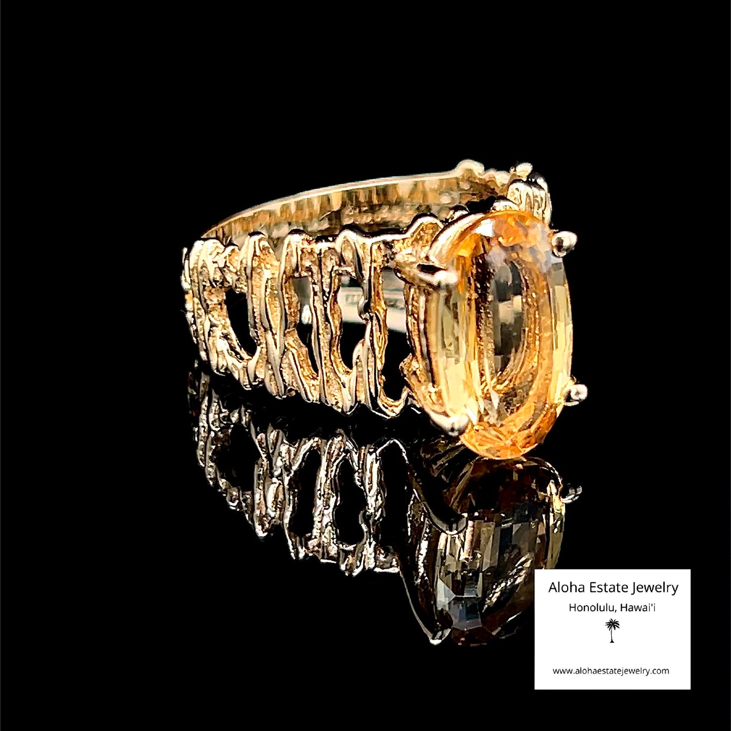 14k Vintage Brutalist Style Yellow Topaz Solitaire Ring