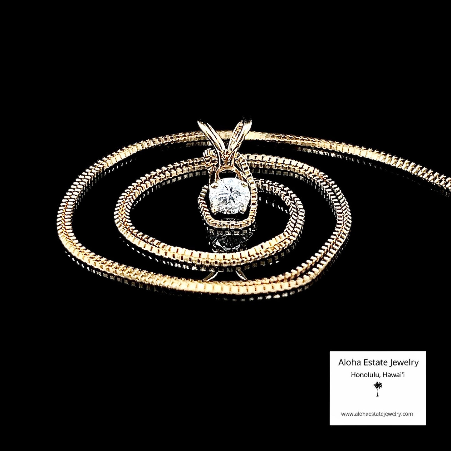 3.0mm Diamond Solitaire in 14K Setting & 14k Box Link Chain