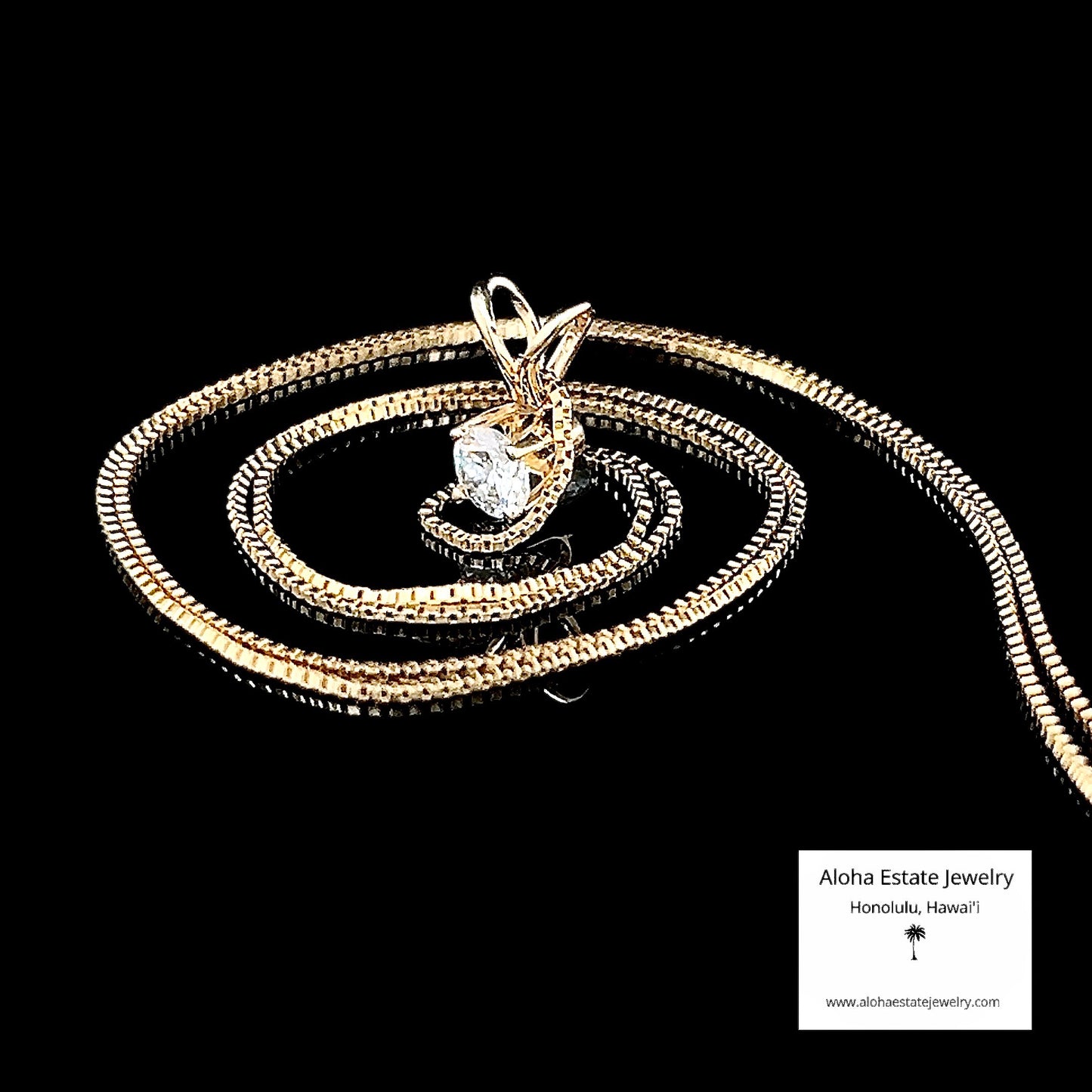 3.0mm Diamond Solitaire in 14K Setting & 14k Box Link Chain