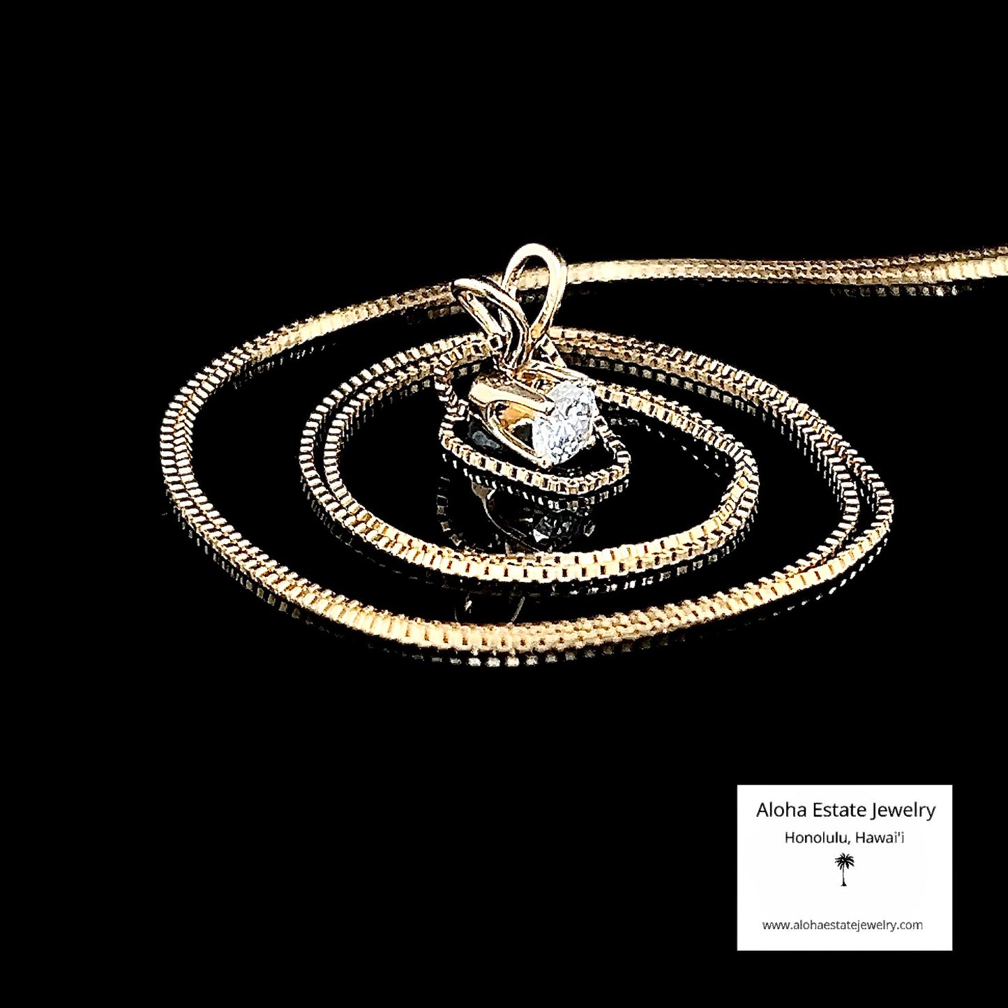 3.0mm Diamond Solitaire in 14K Setting & 14k Box Link Chain