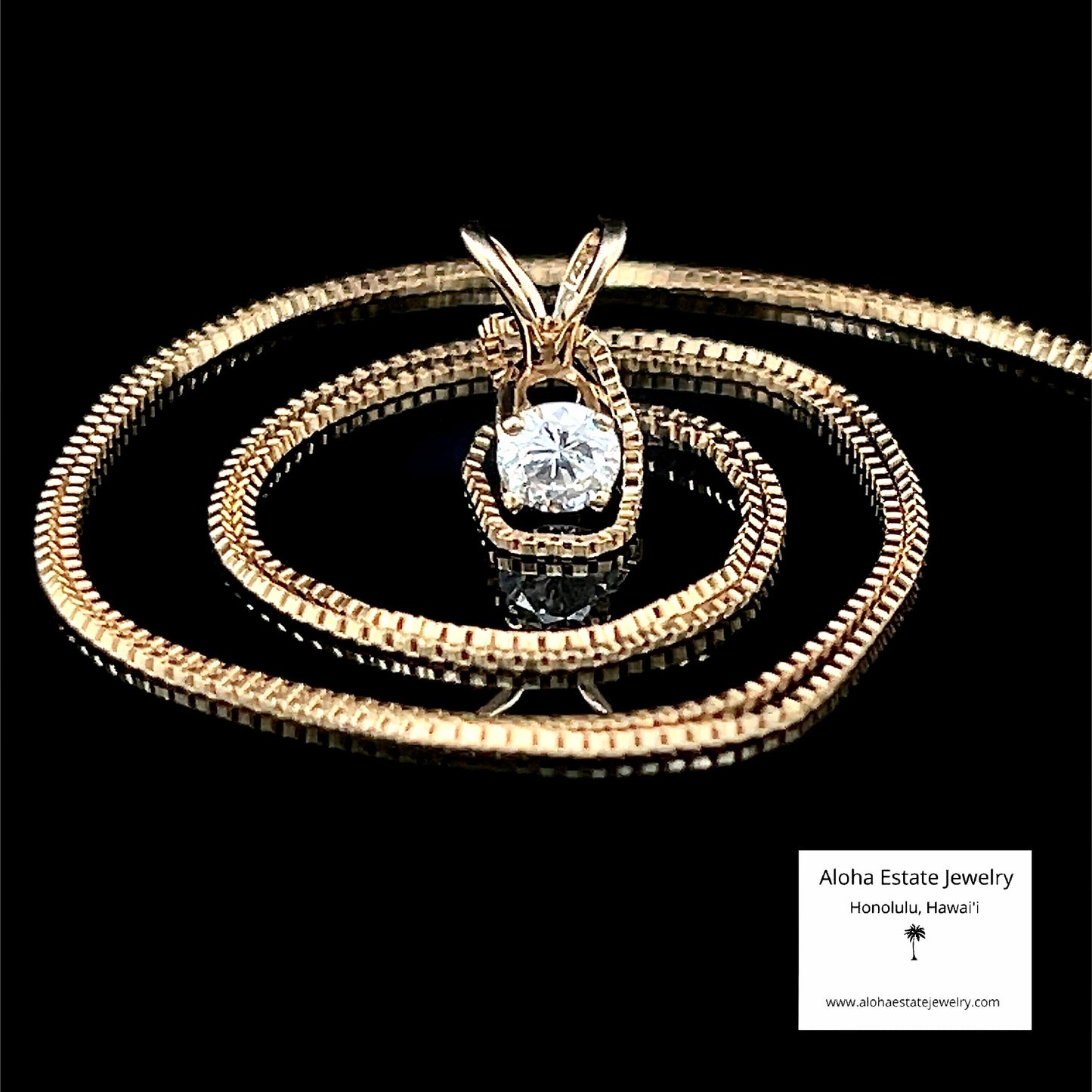3.0mm Diamond Solitaire in 14K Setting & 14k Box Link Chain