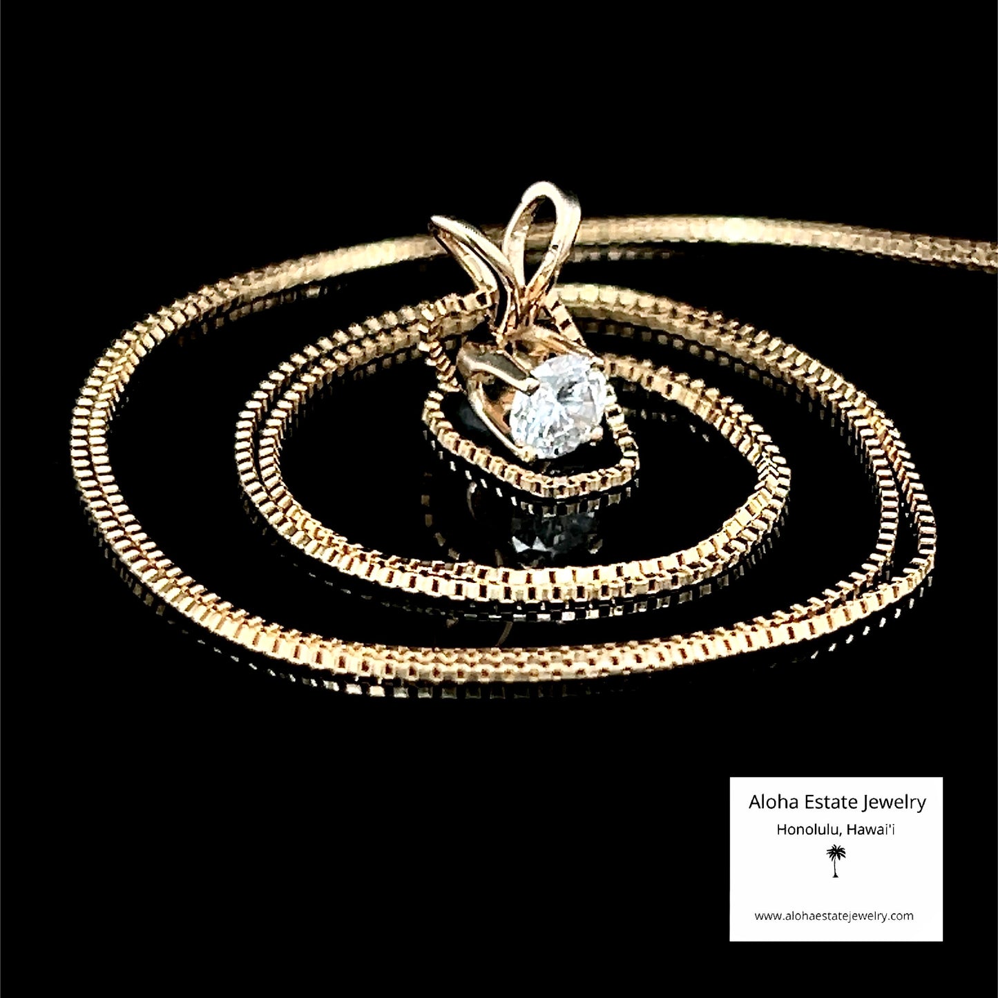 3.0mm Diamond Solitaire in 14K Setting & 14k Box Link Chain
