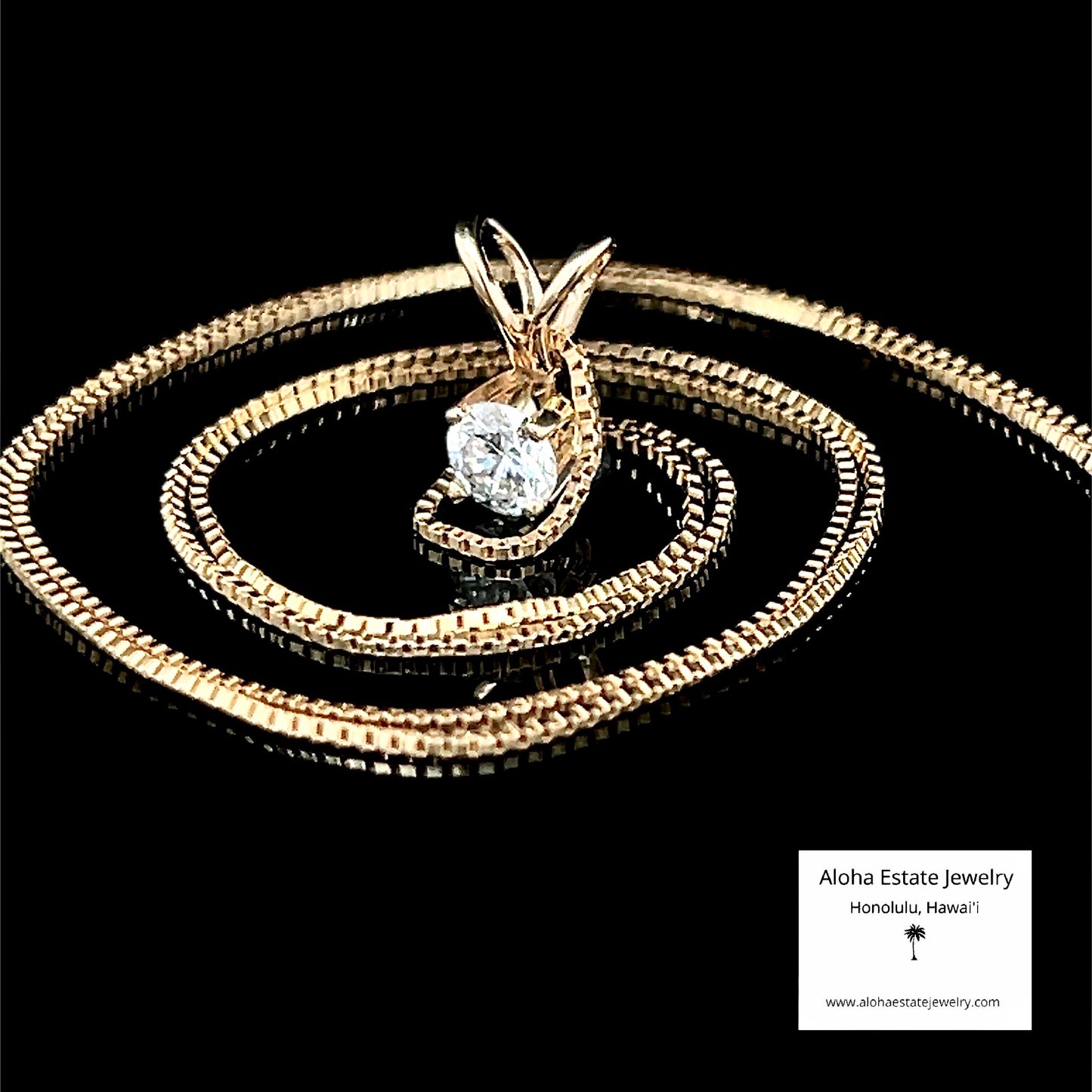 3.0mm Diamond Solitaire in 14K Setting & 14k Box Link Chain