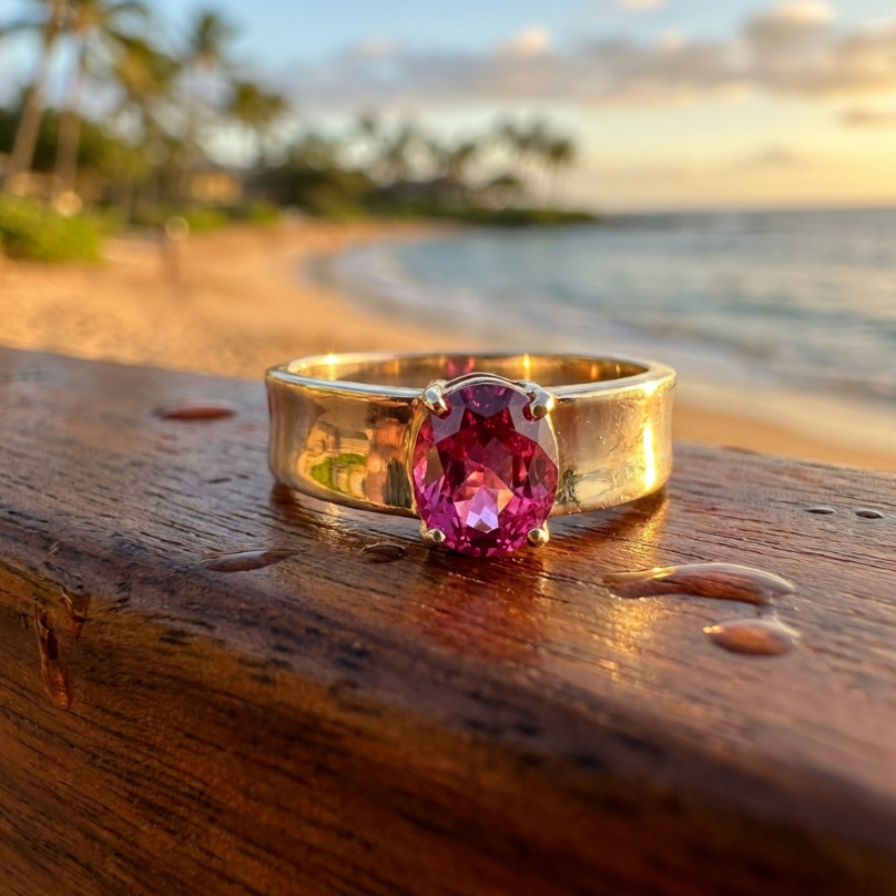 14K Vintage Ruby-Red Rhodolite Garnet Solitaire