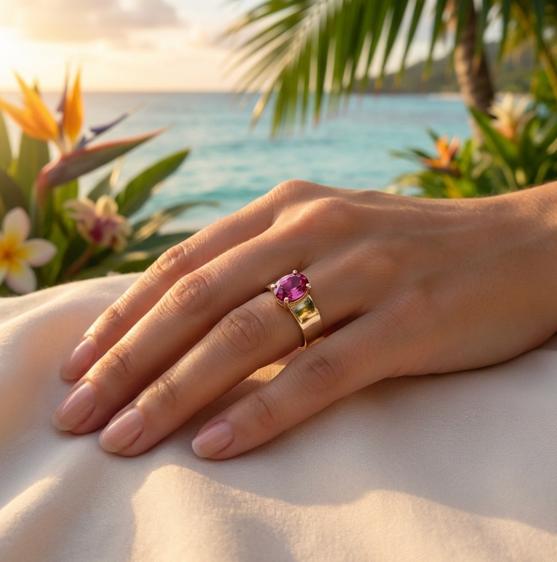 14K Vintage Ruby-Red Rhodolite Garnet Solitaire