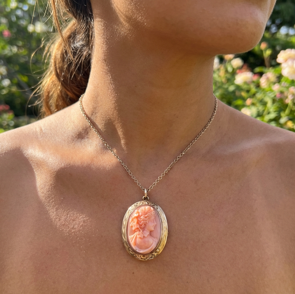 Antique Victorian Era Hand Carved Coral Bacchante Pendant