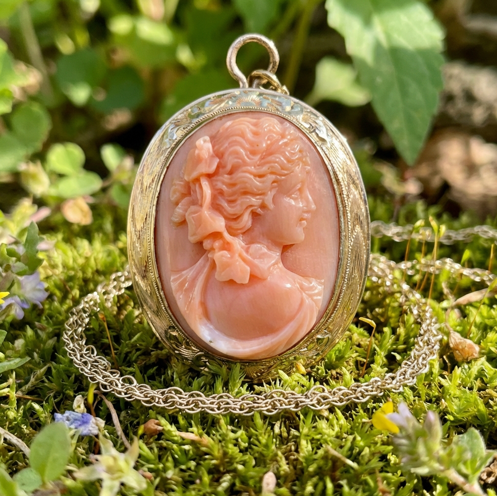 Antique Victorian Era Hand Carved Coral Bacchante Pendant
