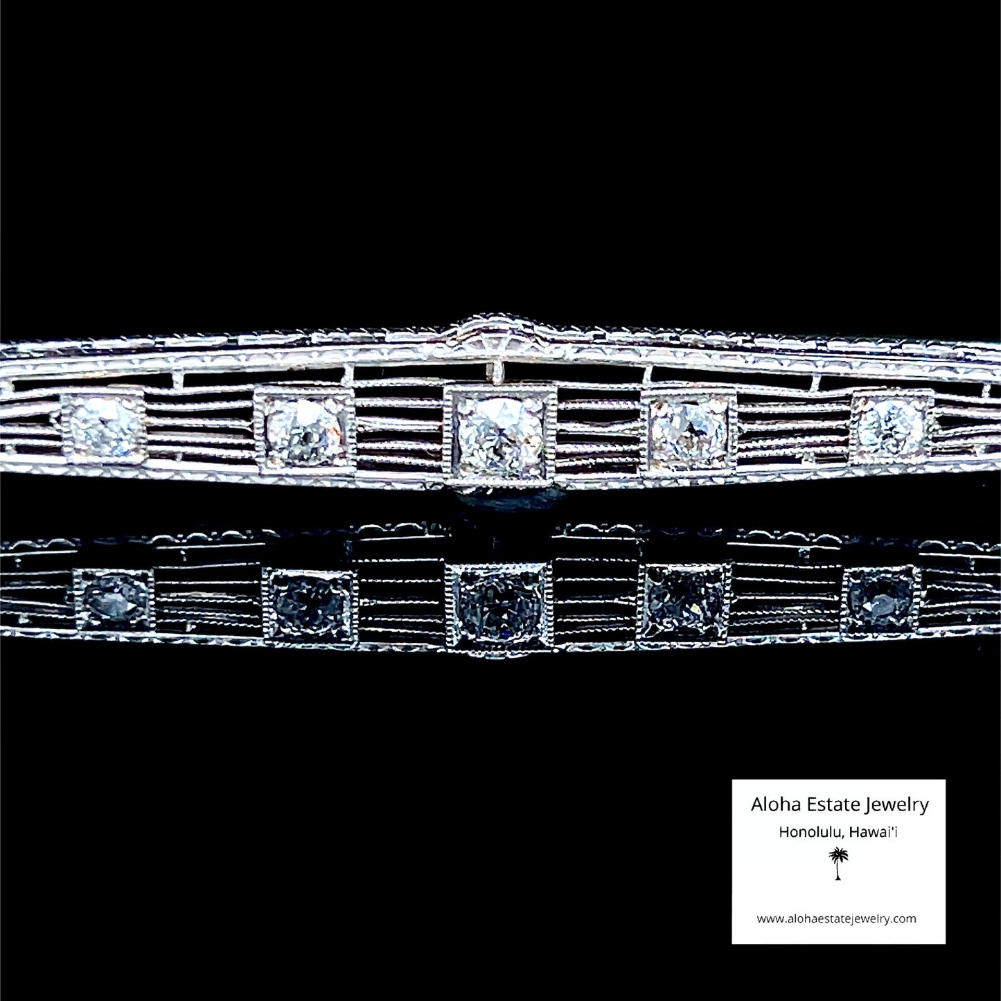 14K White Gold Art Deco Bar Pin With 0.25-Carat Diamonds