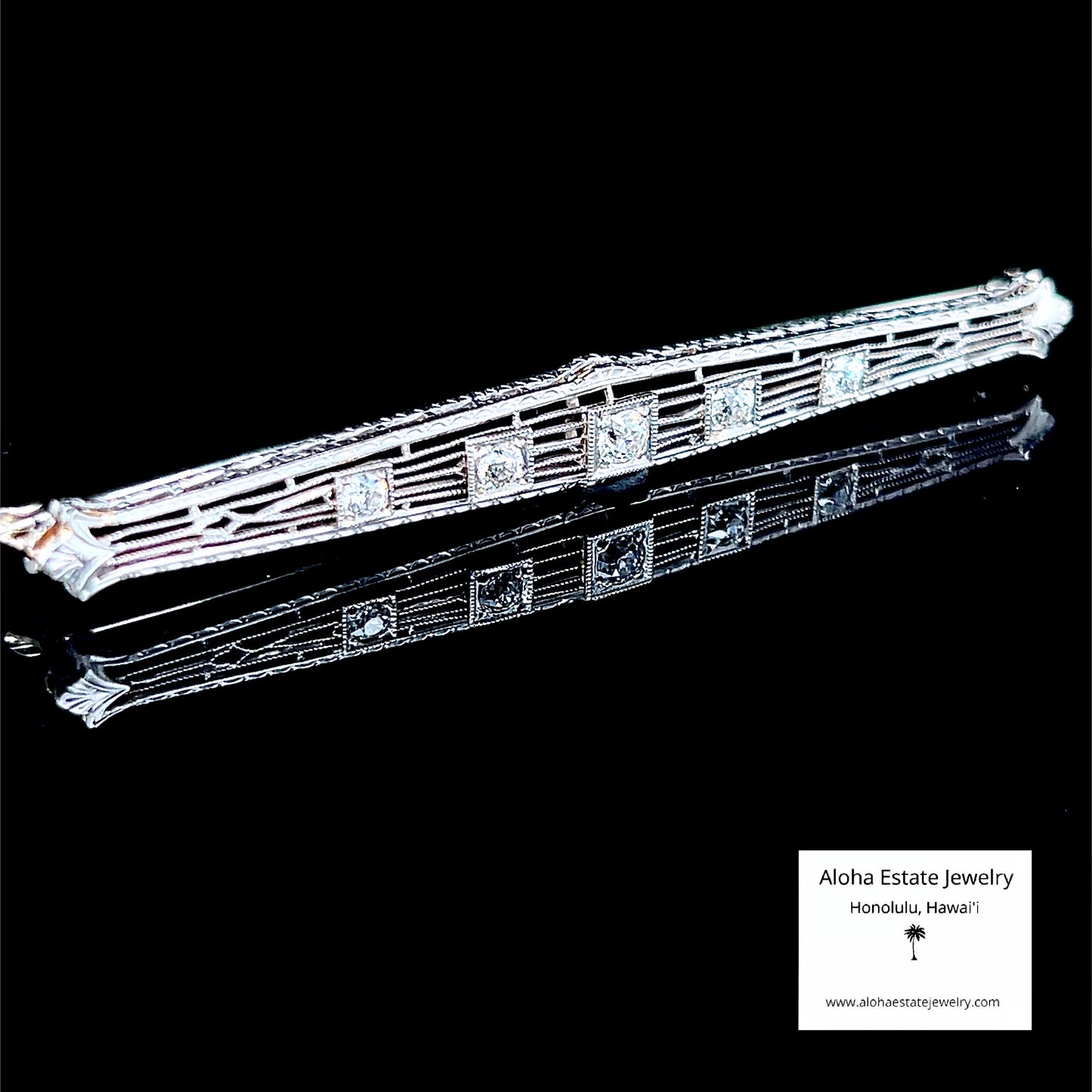14K White Gold Art Deco Bar Pin With 0.25-Carat Diamonds