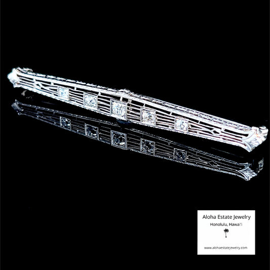 14K White Gold Art Deco Bar Pin With 0.25-Carat Diamonds