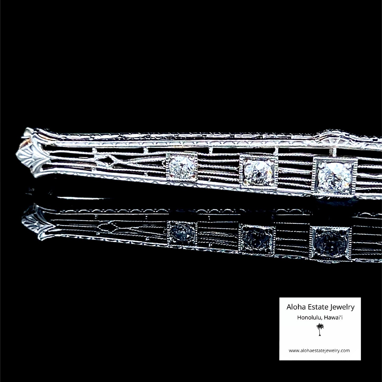 14K White Gold Art Deco Bar Pin With 0.25-Carat Diamonds