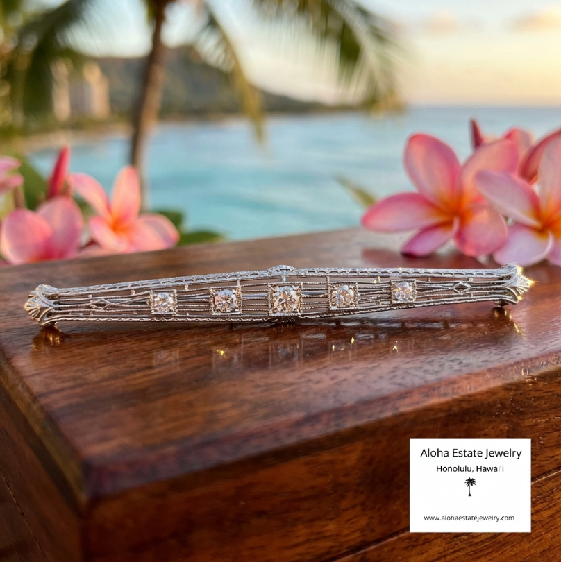 14K White Gold Art Deco Bar Pin With 0.25-Carat Diamonds