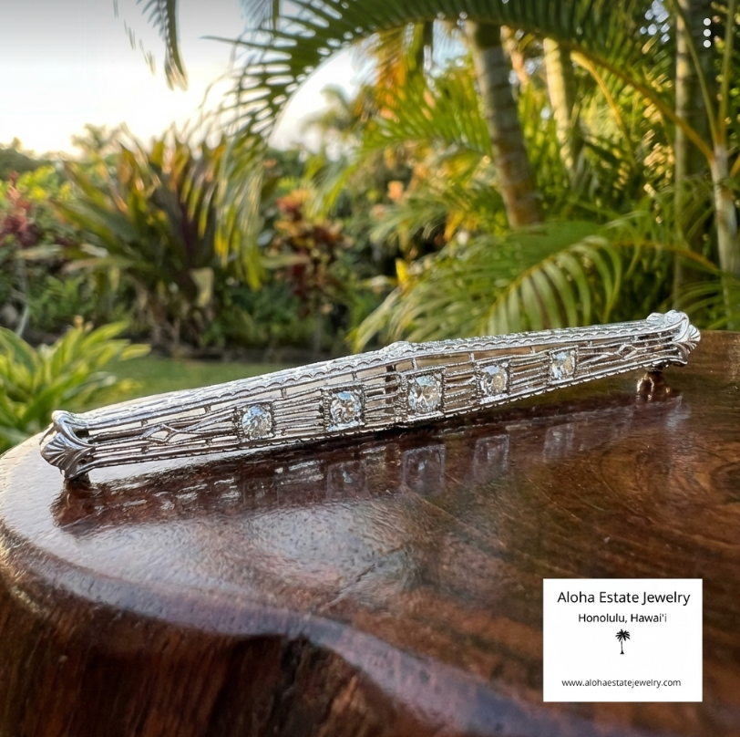 14K White Gold Art Deco Bar Pin With 0.25-Carat Diamonds