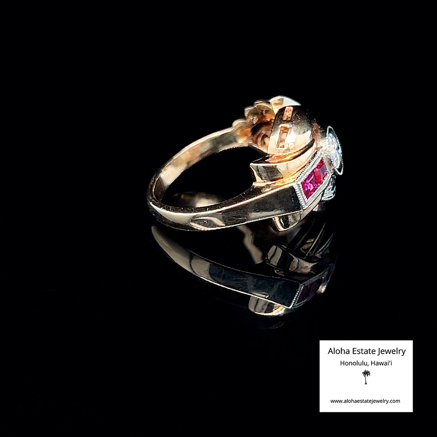 Diamond and Ruby Fashion Ring in 14k Yellow Gold