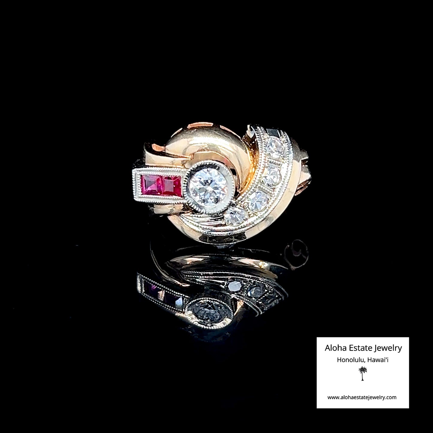 Diamond and Ruby Fashion Ring in 14k Yellow Gold
