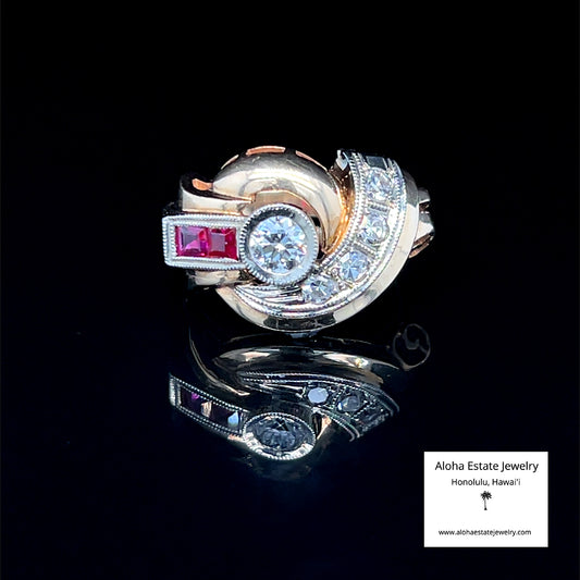 Diamond and Ruby Fashion Ring in 14k Yellow Gold