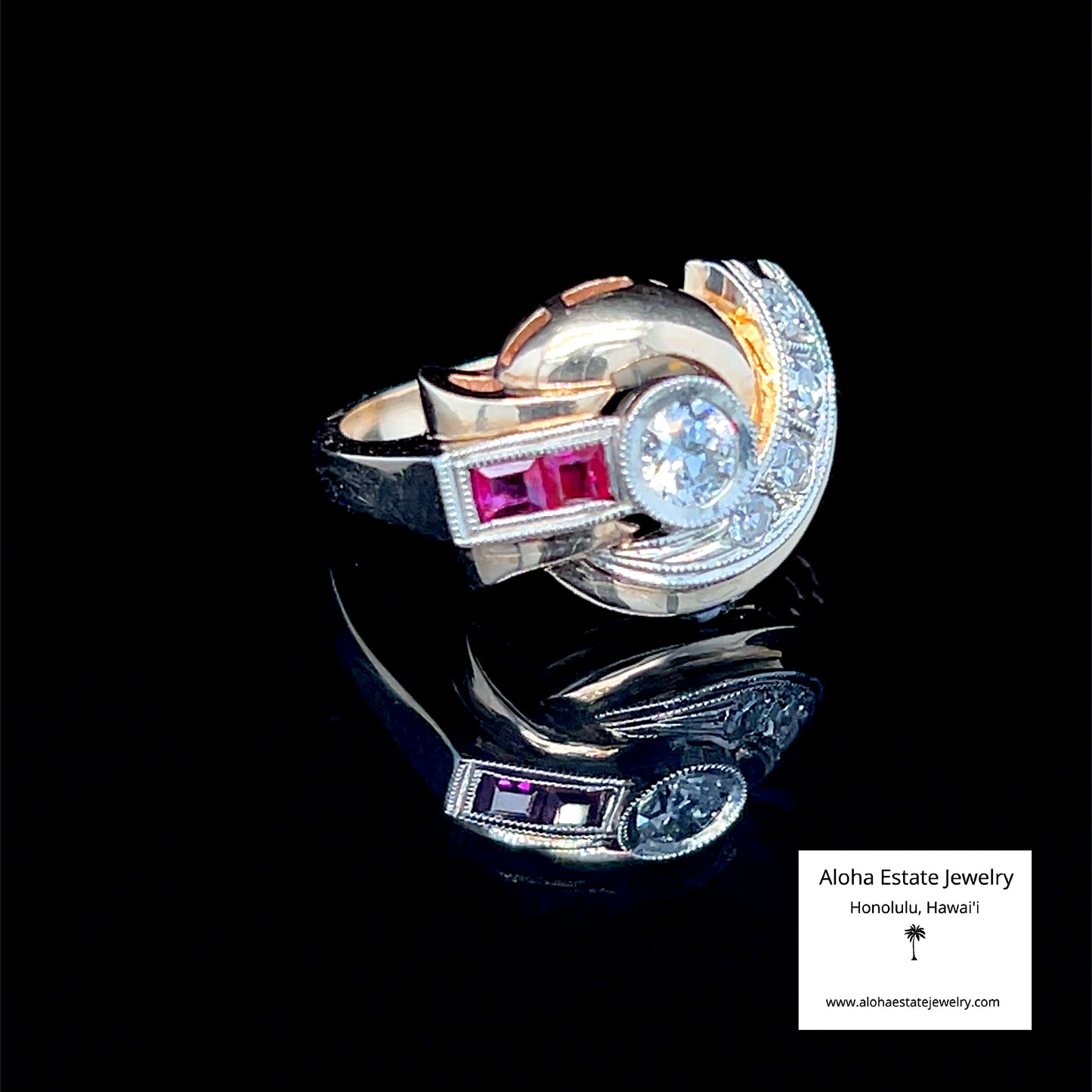 Diamond and Ruby Fashion Ring in 14k Yellow Gold