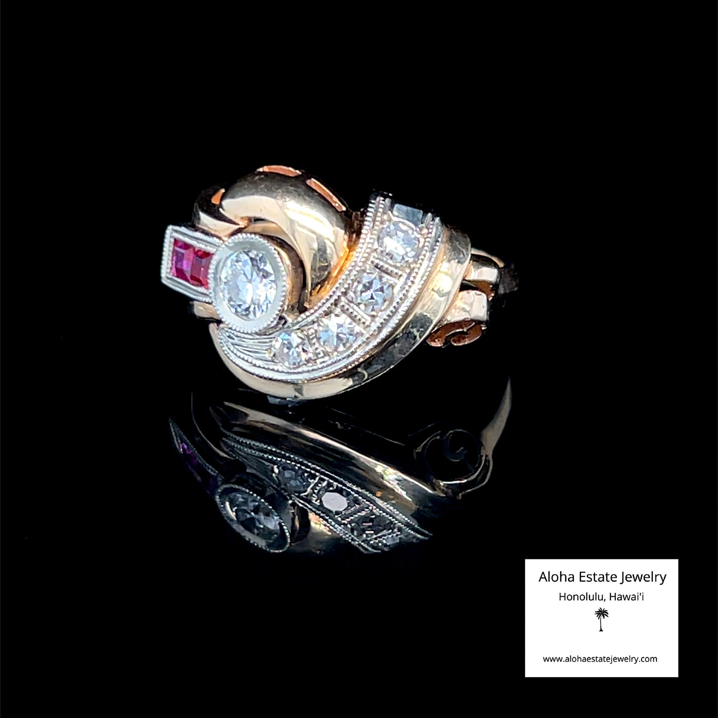 Diamond and Ruby Fashion Ring in 14k Yellow Gold