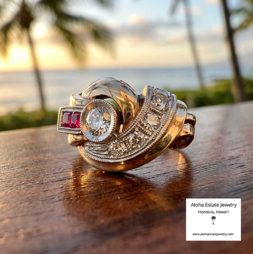 Diamond and Ruby Fashion Ring in 14k Yellow Gold
