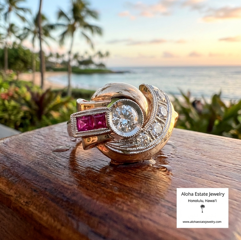Diamond and Ruby Fashion Ring in 14k Yellow Gold