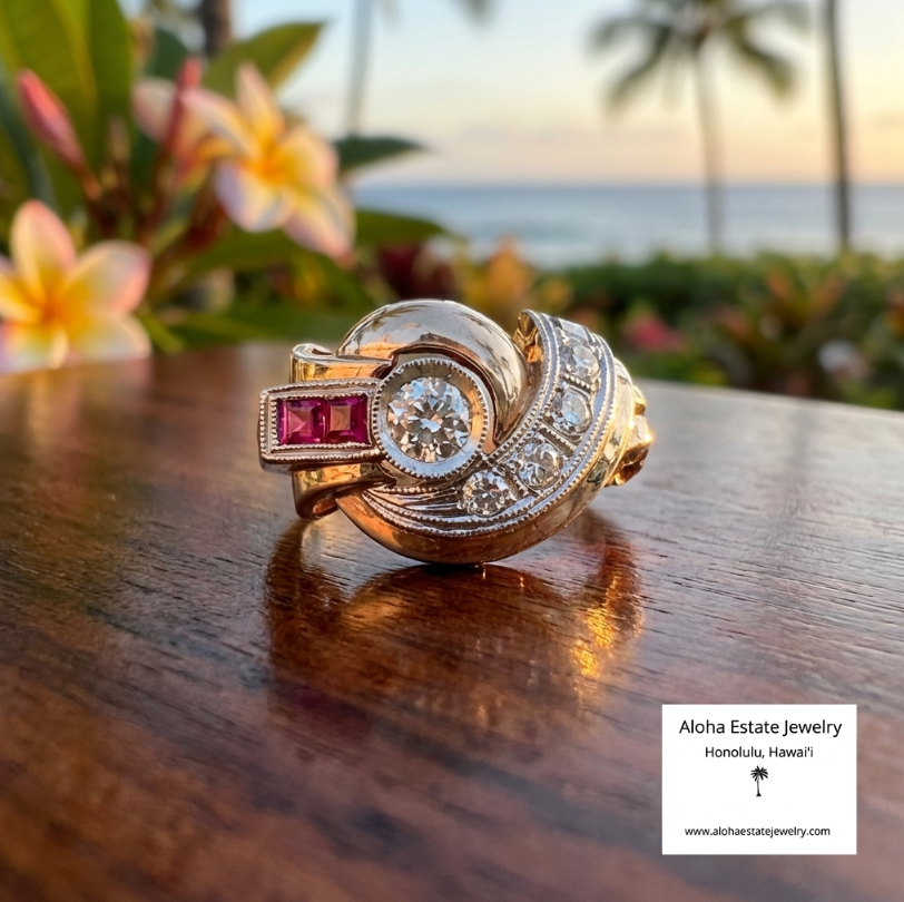 Diamond and Ruby Fashion Ring in 14k Yellow Gold